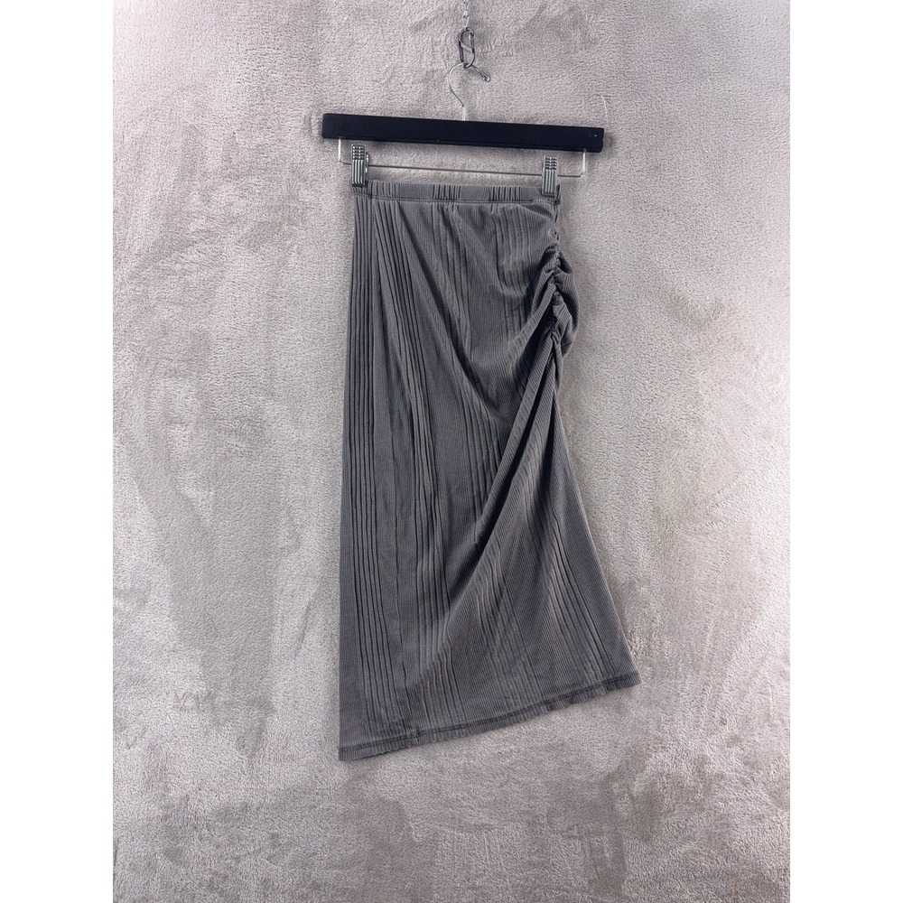 NSF Maxi Skirt Womens Size Petite Gray Ribbed Ruched Stretch‎ Casual